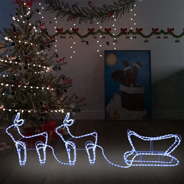 Gossi decoratiune de craciun cu reni si sanie, 576 led-uri, exterior