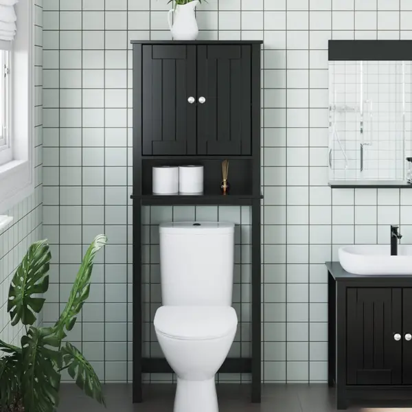 Gossi depozitare deasupra toaletei „berg” negru 60x27x164,5 cm lemn