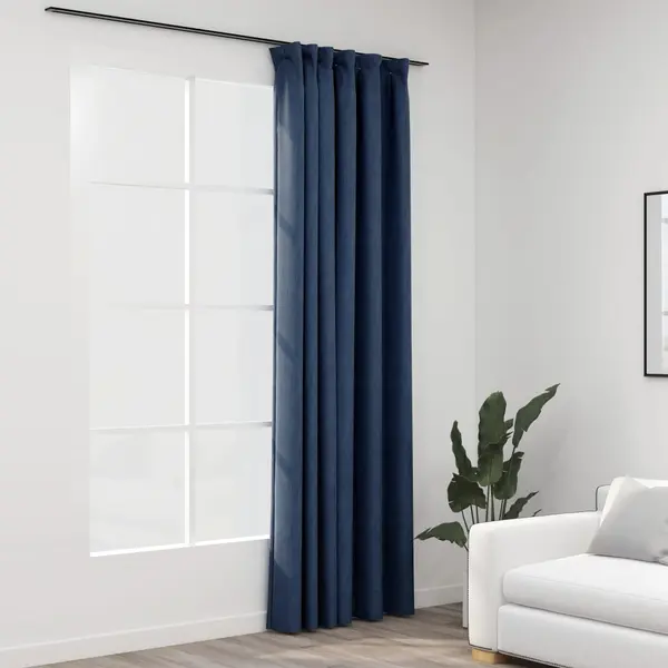 Gossi draperie opaca, aspect de in, albastru, 290x245 cm, cu carlige