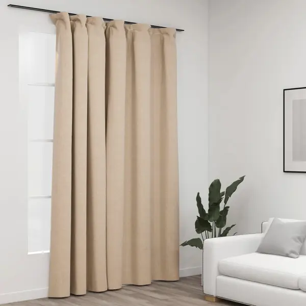 Gossi draperie opaca, aspect de in, bej, 290 x 245 cm, cu carlige