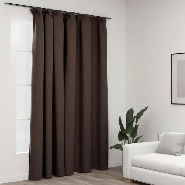 Gossi draperie opaca, aspect de in, gri taupe, 290x245 cm, cu carlige
