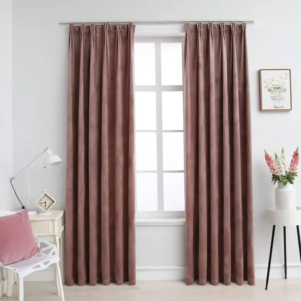 Gossi draperii opace 2 buc. roz antichizat 140x175 cm catifea carlige