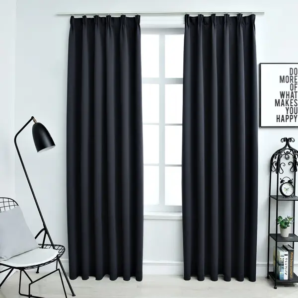 Gossi draperii opace cu carlige, 2 buc., antracit, 140 x 225 cm