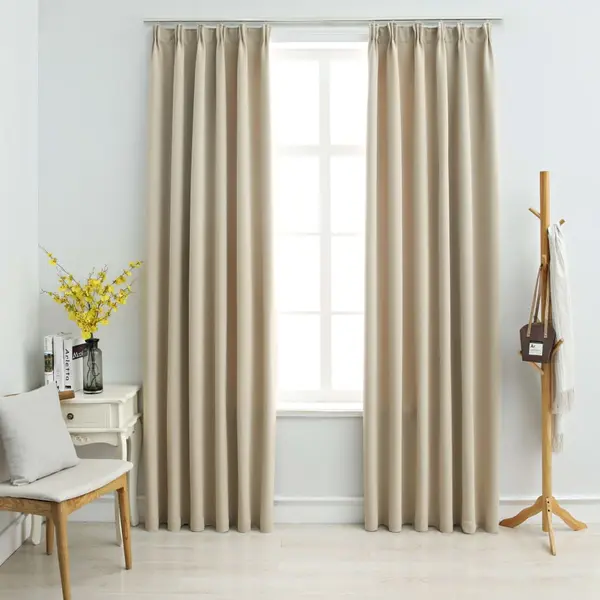 Gossi draperii opace cu carlige, 2 buc., bej, 140 x 175 cm