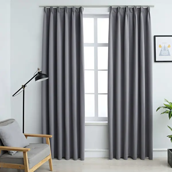 Gossi draperii opace cu carlige, 2 buc., gri, 140 x 175 cm