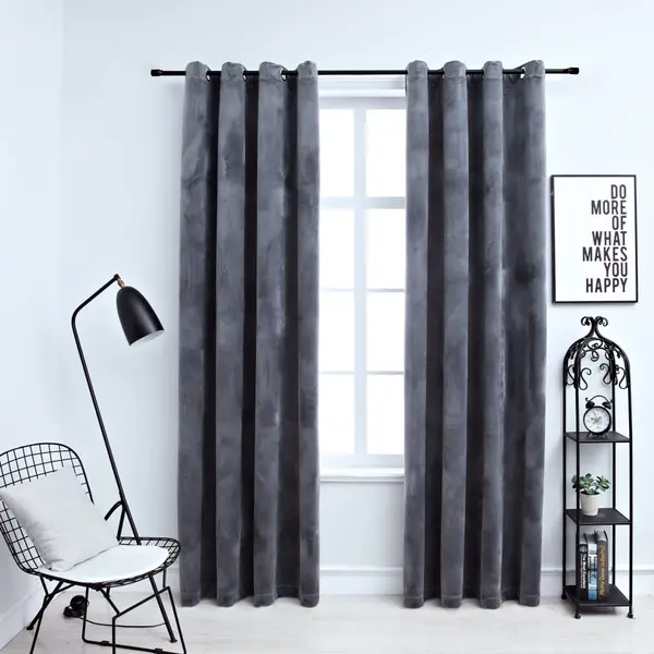 Gossi draperii opace cu inele, 2 buc., antracit, 140x175 cm, catifea