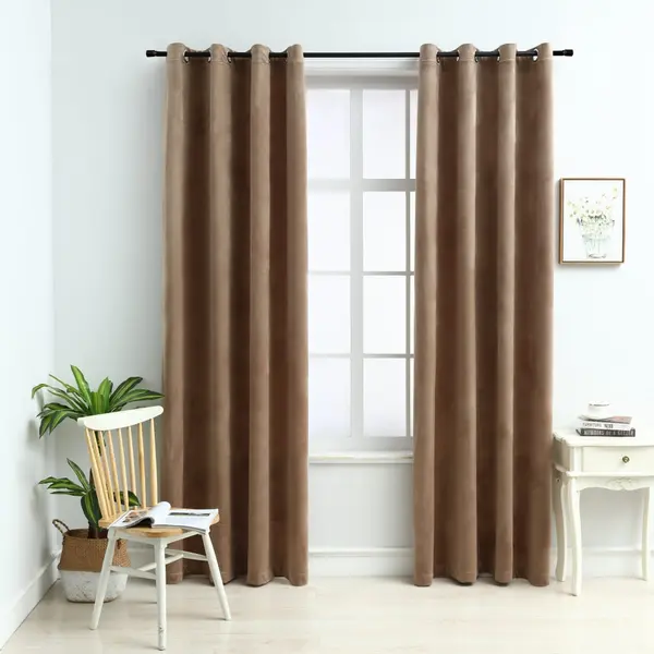 Gossi draperii opace cu inele, 2 buc., bej, 140 x 225 cm, catifea