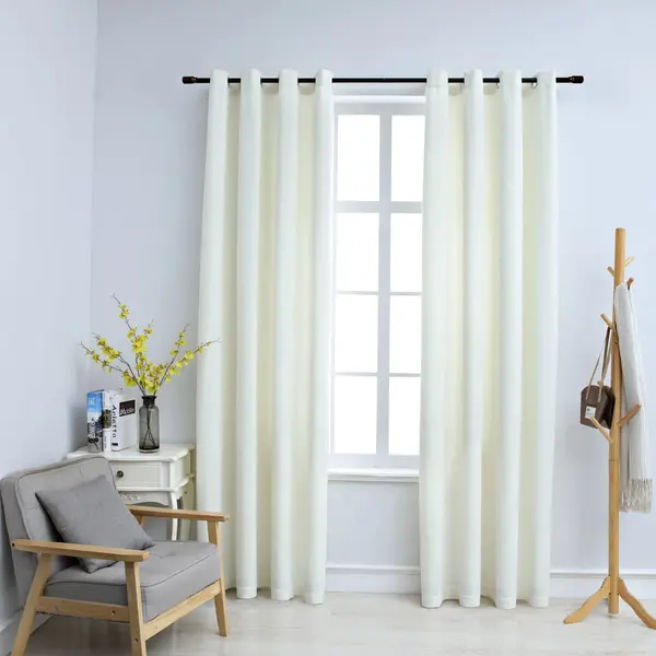 Gossi draperii opace cu inele, 2 buc., crem, 140 x 225 cm, catifea