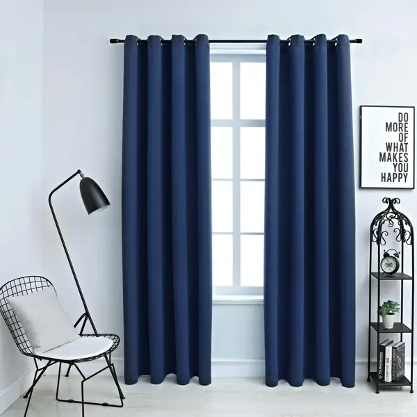 Gossi draperii opace cu inele metalice, 2 buc, albastru, 140 x 175 cm