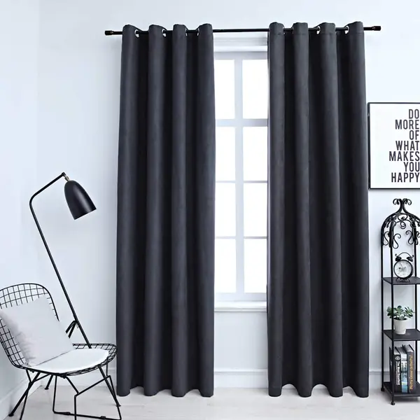 Gossi draperii opace cu inele metalice, 2 buc, antracit, 140 x 225 cm