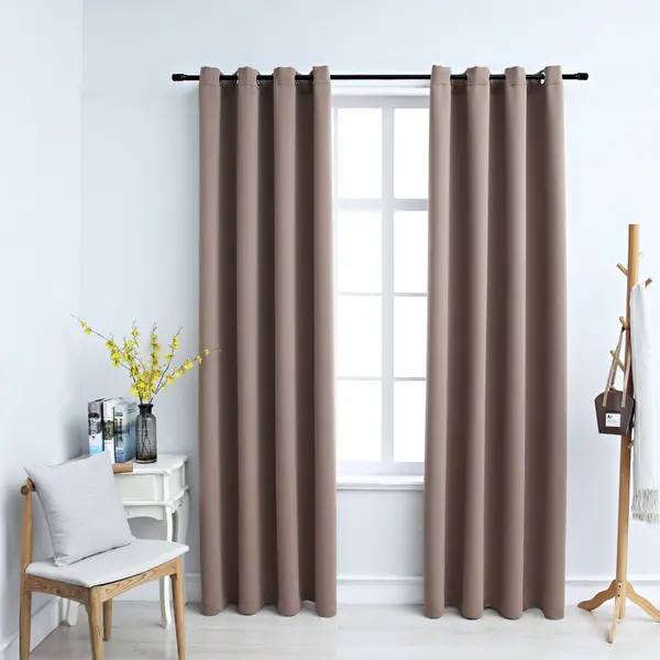 Gossi draperii opace cu inele metalice, 2 buc, gri taupe, 140x175 cm