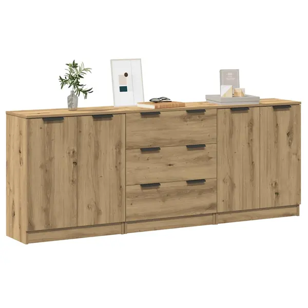 Gossi dulap, 3 buc., stejar artizanal, 60x30x70 cm, lemn prelucrat