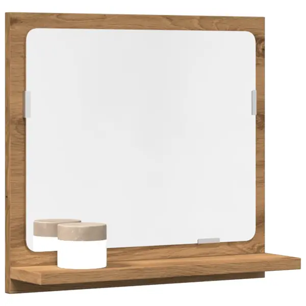 Gossi dulap baie cu oglinda stejar artizanal 40x11x37 cm, lemn