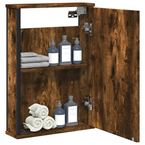 Gossi dulap baie cu oglinda stejar fumuriu 42x12x60 cm lemn compozit