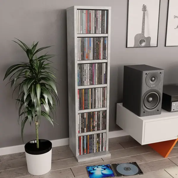 Gossi dulap cd-uri, gri beton, 21x20x88 cm, lemn compozit