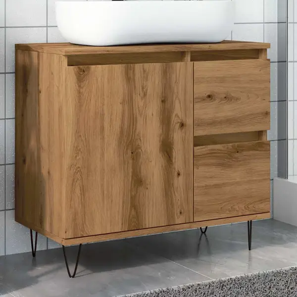 Gossi dulap chiuveta baie, stejar artizanal 65x33x60cm lemn prelucrat