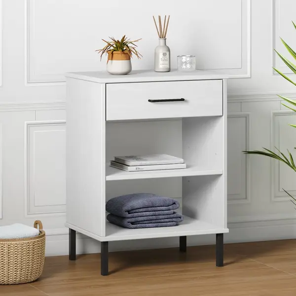 Gossi dulap consola cu picioare metalice „oslo”, alb, lemn masiv pin