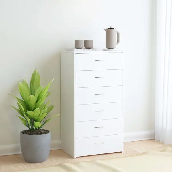 Gossi dulap cu 6 sertare, alb, 50x34x96 cm, lemn prelucrat