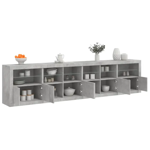 Gossi dulap cu lumini led, gri beton, 283x37x67 cm