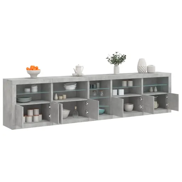 Gossi dulap cu lumini led, gri beton, 283x37x67 cm