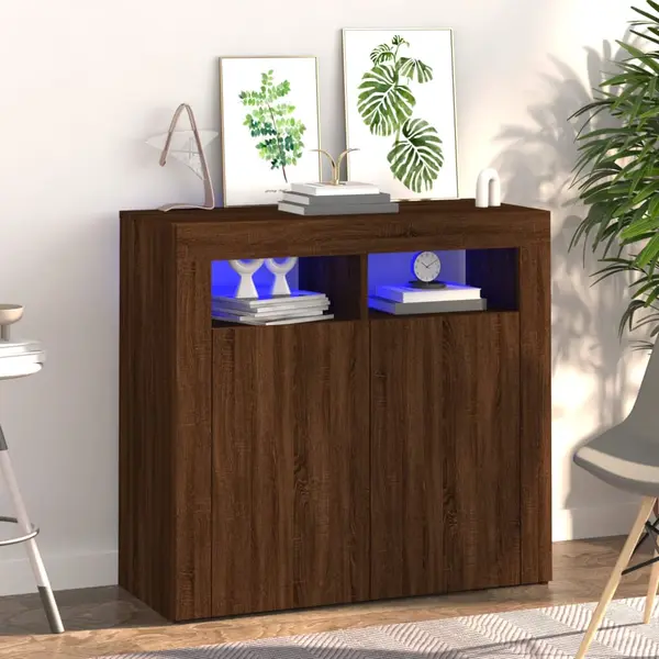 Gossi dulap cu lumini led, stejar maro, 80x35x75 cm