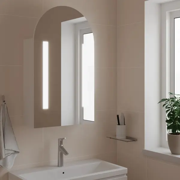 Gossi dulap cu oglinda de baie cu led, alb, 42x13x70 cm, arcuit