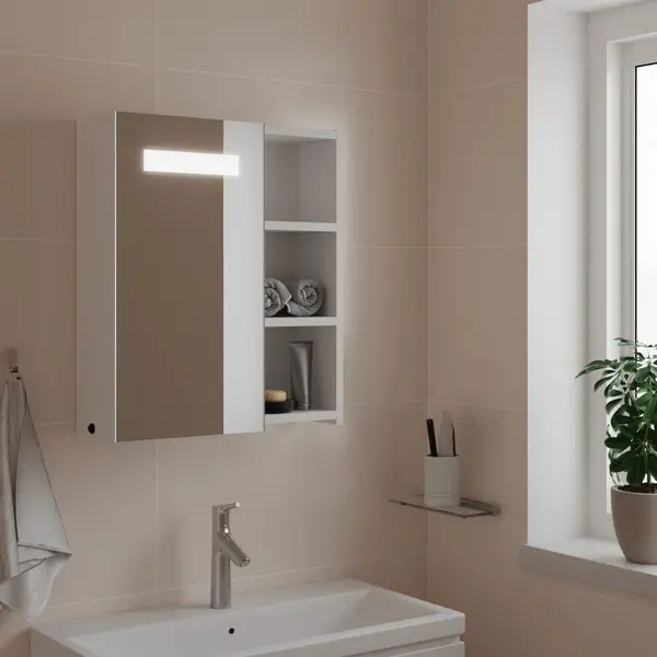 Gossi dulap cu oglinda de baie cu lumina led, alb, 45x13x52 cm