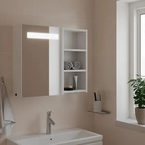 Gossi dulap cu oglinda de baie cu lumina led, alb, 60x13x52 cm