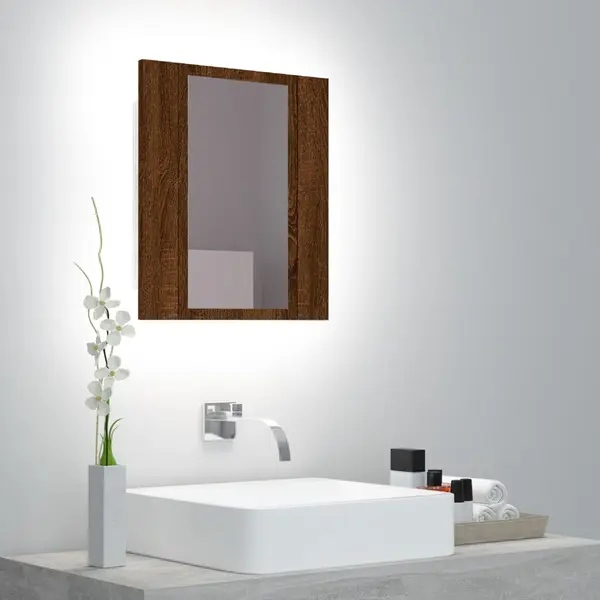 Gossi dulap cu oglinda de baie led, stejar maro, 40x12x45 cm, lemn