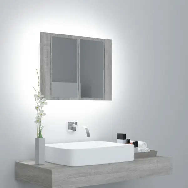Gossi dulap cu oglinda & led gri sonoma 60x12x45 cm lemn compozit