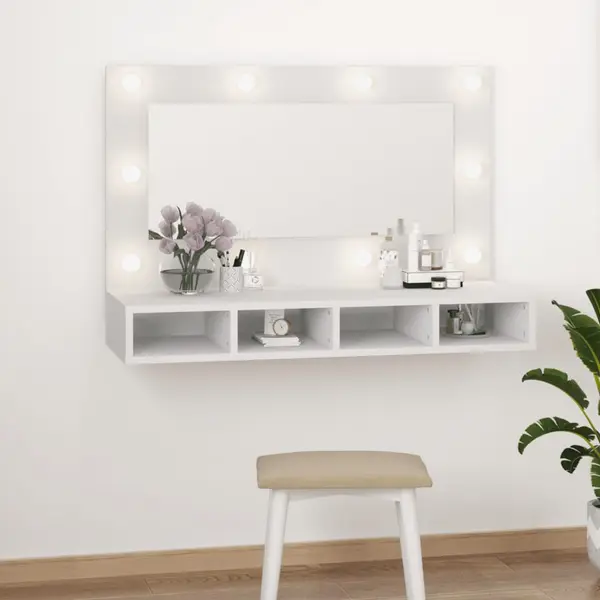 Gossi dulap cu oglinda si led, alb, 90x31,5x62 cm