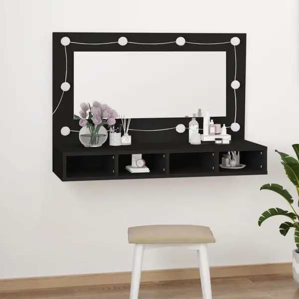 Gossi dulap cu oglinda si led, negru, 90x31,5x62 cm