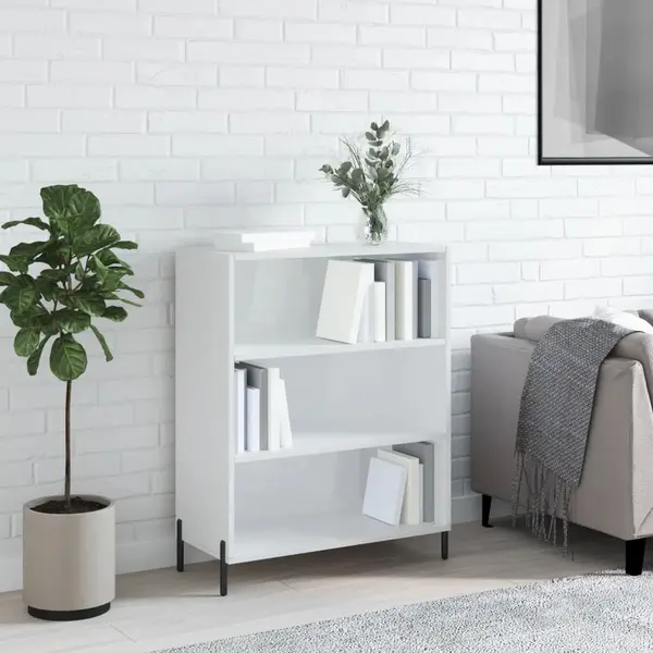 Gossi dulap cu rafturi alb extralucios 69,5x32,5x90 cm lemn compozit