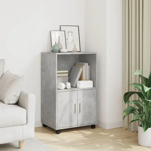 Gossi dulap cu roti, gri beton, 55x40x91 cm, lemn prelucrat
