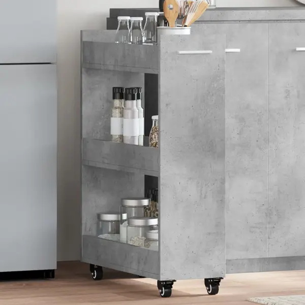 Gossi dulap cu roti, gri beton, 60x22x79 cm, lemn prelucrat