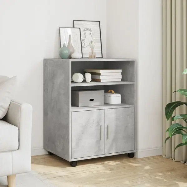 Gossi dulap cu roti, gri beton, 60x48x81 cm, lemn prelucrat