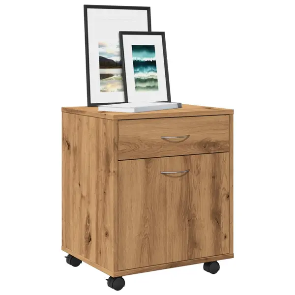 Gossi dulap cu roti, stejar artizanal, 45x38x54 cm, lemn prelucrat