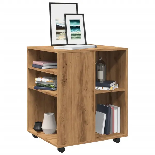 Gossi dulap cu roti, stejar artizanal, 60x53x72 cm, lemn prelucrat