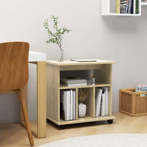 Gossi dulap cu roti, stejar sonoma, 60x45x60 cm, lemn prelucrat
