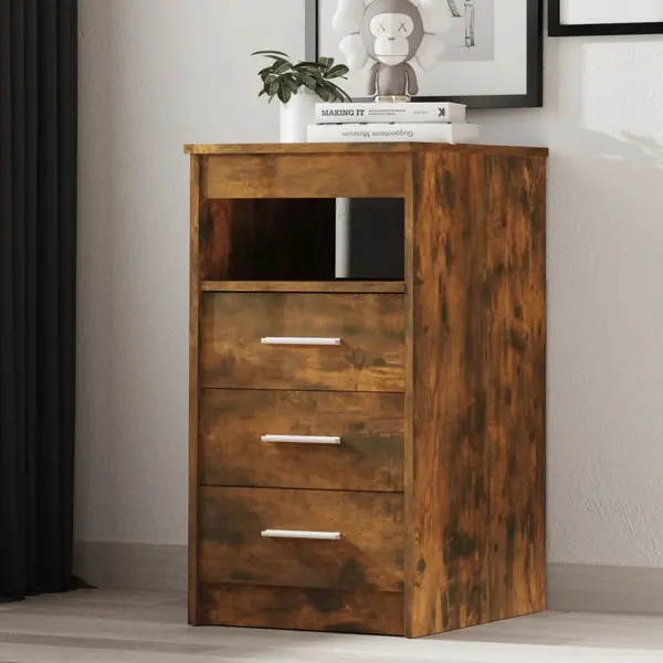 Gossi dulap cu sertar, stejar fumuriu, 40x50x76 cm, lemn prelucrat