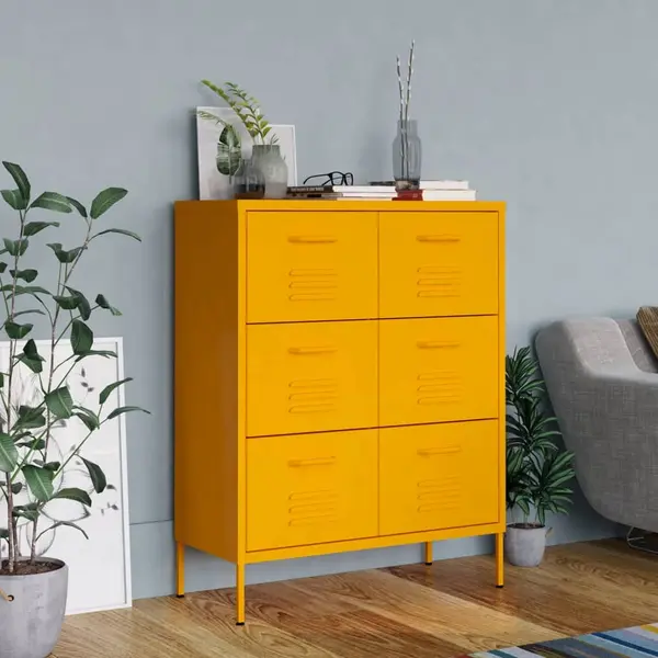 Gossi dulap cu sertare, galben mustar, 80x35x101,5 cm, otel