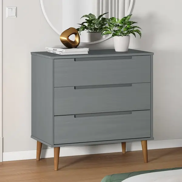 Gossi dulap cu sertare „molde”, gri, 80x40x80 cm, lemn masiv de pin