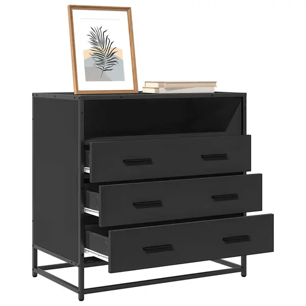 Gossi dulap cu sertare, negru, 70x41x70 cm, lemn compozit