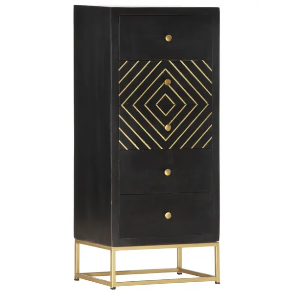 Gossi dulap cu sertare, negru si auriu, 45x30x105 cm, lemn de mango