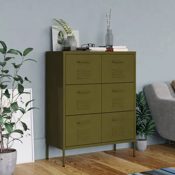 Gossi dulap cu sertare, verde masliniu, 80x35x101,5 cm, otel