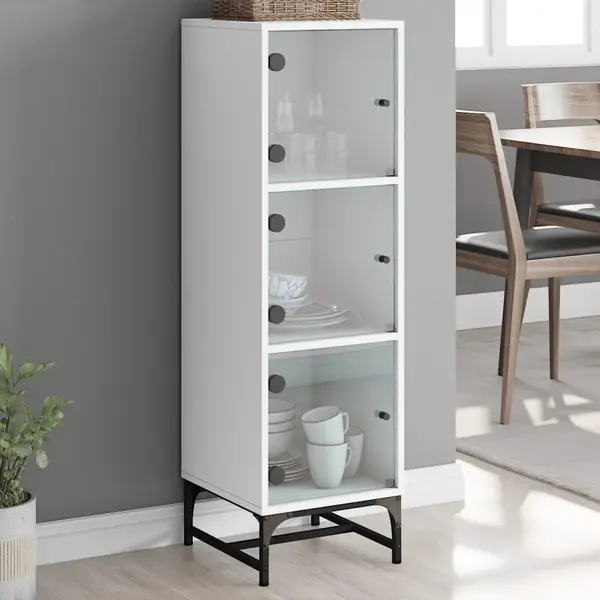 Gossi dulap cu usi din sticla, alb, 35x37x120 cm