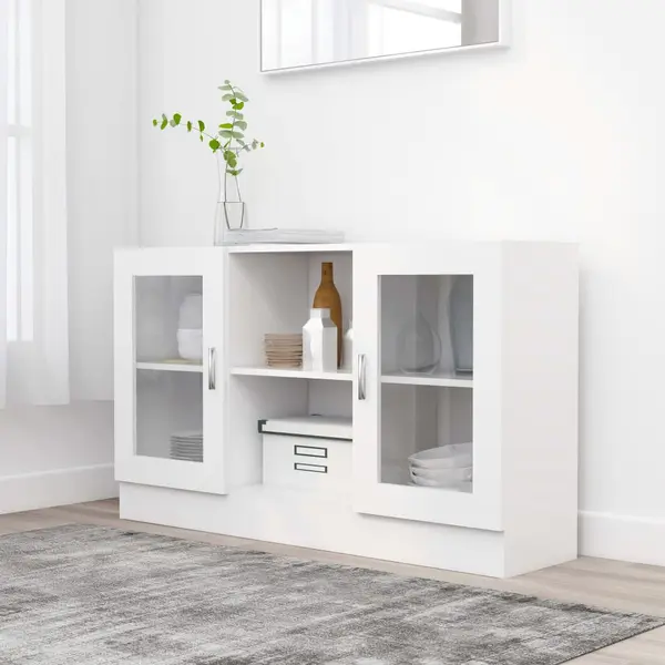 Gossi dulap cu vitrina, alb, 120 x 30,5 x 70 cm, lemn prelucrat
