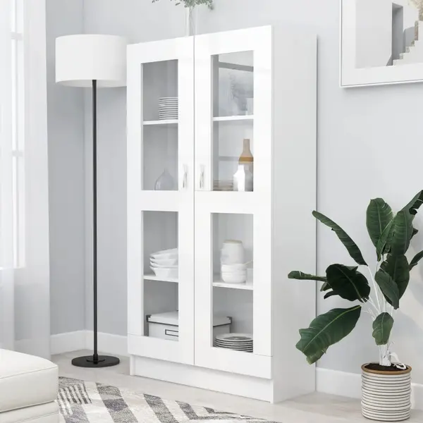 Gossi dulap cu vitrina, alb, 82,5x30,5x150 cm, lemn prelucrat