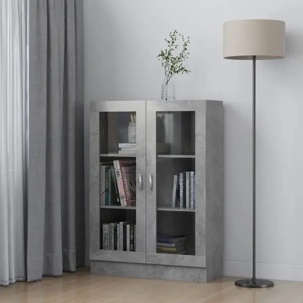Gossi dulap cu vitrina, gri beton, 82,5x30,5x115 cm, lemn prelucrat