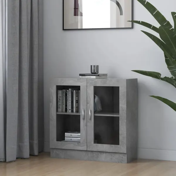 Gossi dulap cu vitrina, gri beton, 82,5x30,5x80 cm, lemn prelucrat